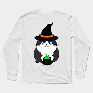 Funny fat cat is wearing a witch costume Long Sleeve T-Shirt